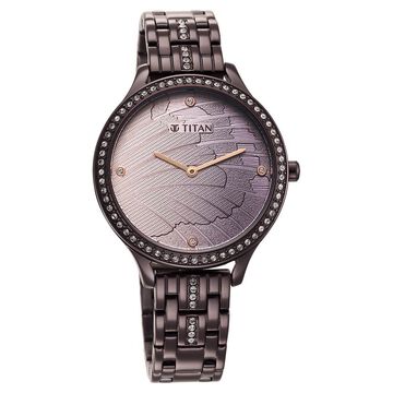 Titan Glitz Purple Dial Analog Stainless Steel Strap Watch for Women