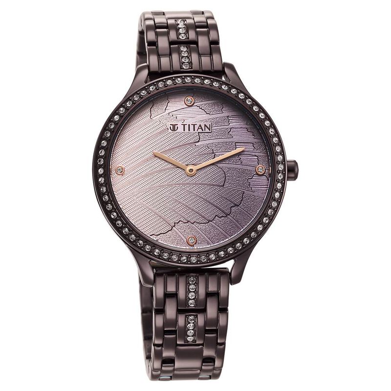 Titan Glitz Purple Dial Analog Stainless Steel Strap Watch for Women