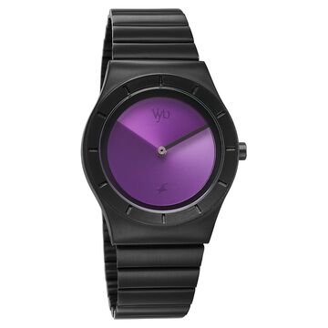 Vyb Arcane By Fastrack Quartz Analog Purple Dial Black Stainless Steel Strap Watch For Guys