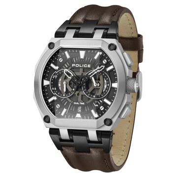 Police Multifunction Black Dial Leather Strap Watch For Men