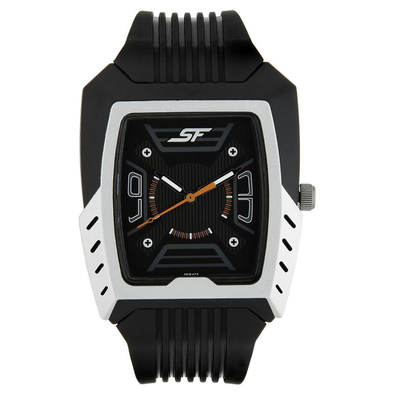 SF Quartz Analog Black Dial Plastic Strap Watch for Men