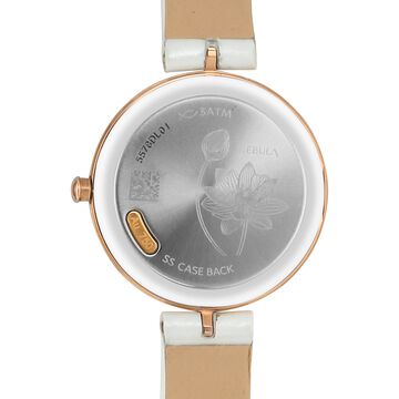 Titan Nebula Lotus 18 KT Gold Quartz Analog Mother Of Pearl Dial White Leather Strap Watch For Women