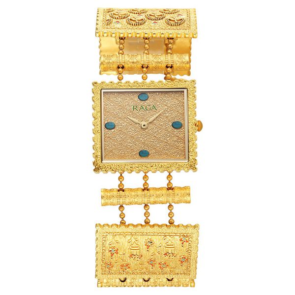 Titan Raga X Masaba Quartz Analog Golden Dial Golden Metal Strap Rectangular Shaped Watch For Women - image number 1