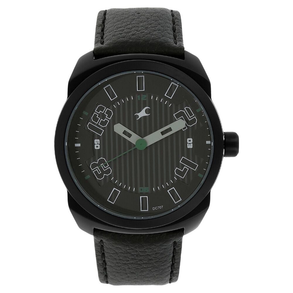 Buy Online Fastrack Quartz Analog Black Dial Leather Strap Watch