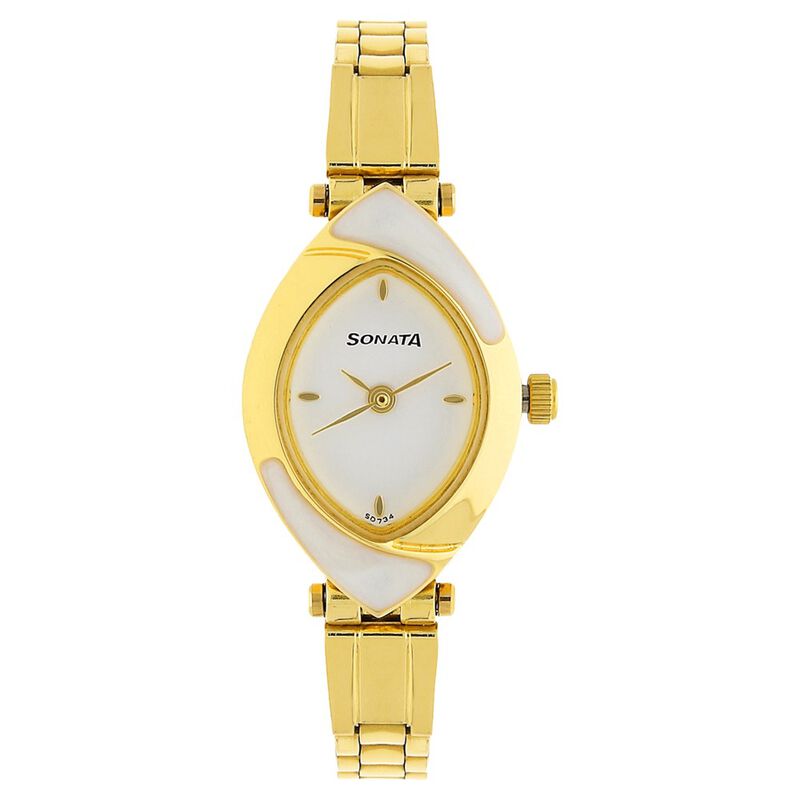 Sonata Quartz Analog White Dial Stainless Steel Strap Watch for Women