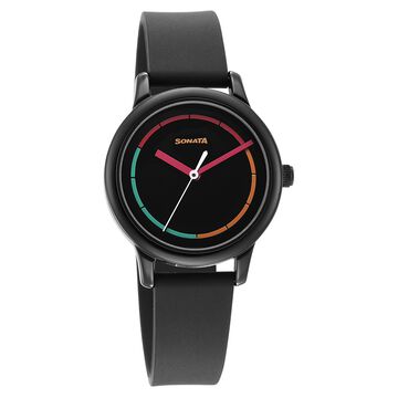 Sonata Splash Black Dial Women Watch With Plastic Strap