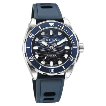 Titan Zero Hour Diver's 300m Automatic Analog with Blue Dial Silver Stainless Steel & Blue FKM Strap Watch for Men