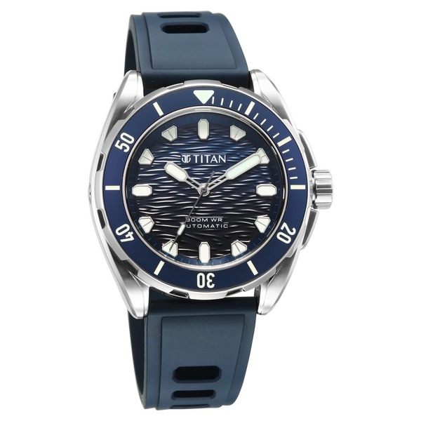 Titan Zero Hour Diver's 300m Automatic Analog with Blue Dial Silver Stainless Steel & Blue FKM Strap Watch for Men - image number 3