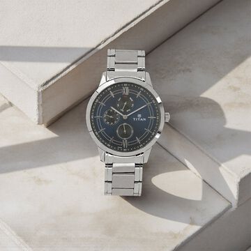 Titan Workwear Blue Dial Quartz Multifunction Stainless Steel Strap watch for Men