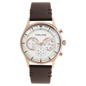 Police Quartz Multifunction Silver Dial Leather Strap Watch for Men