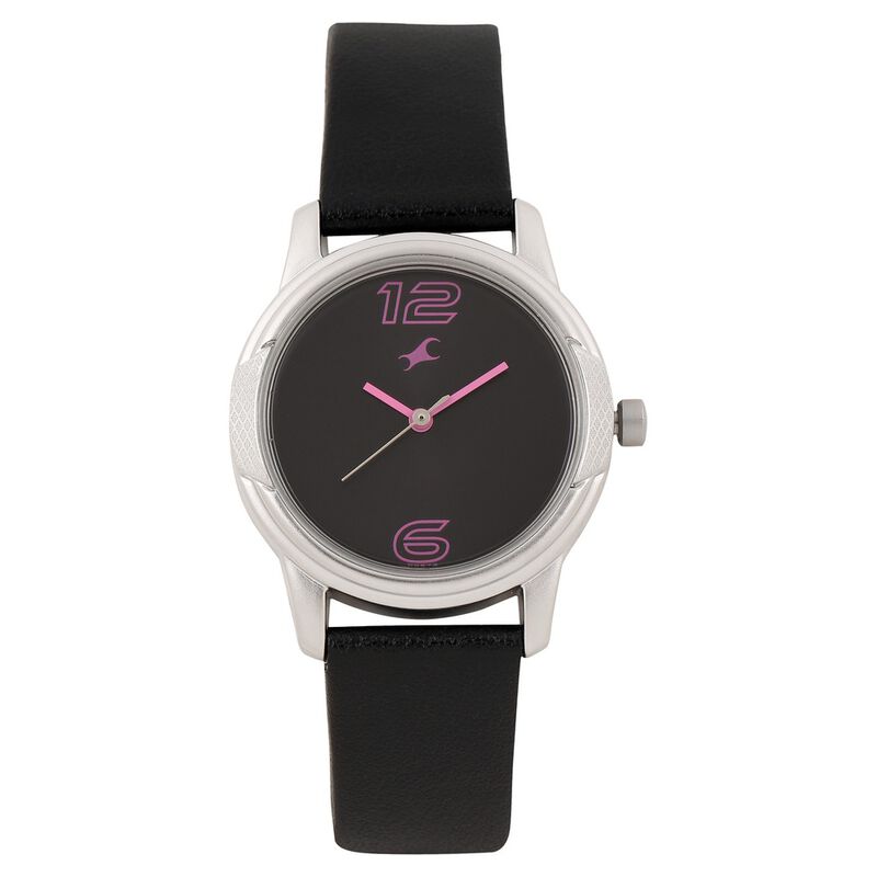 Fastrack Quartz Analog Black Dial Leather Strap Watch for Girls