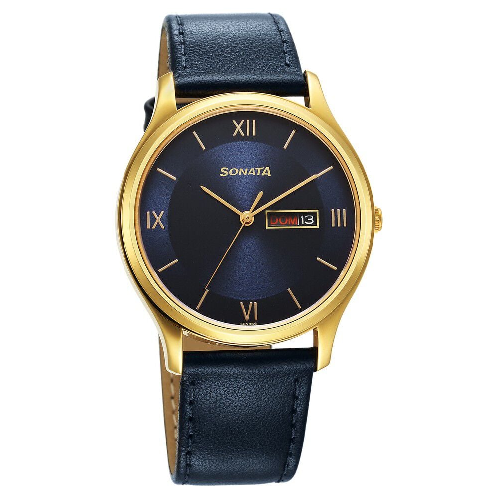 Buy Online Sonata Quartz Analog with Day and Date Blue Dial Watch