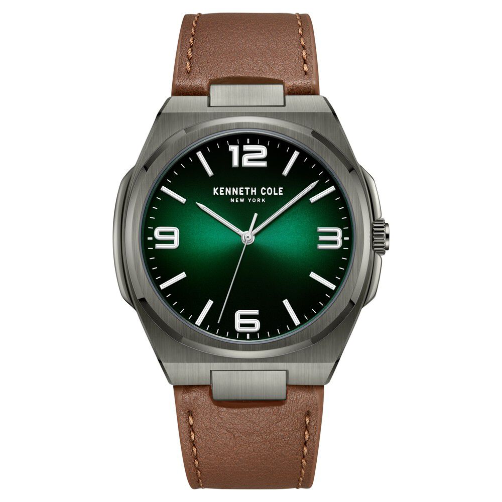 Buy Online Kenneth Cole Quartz Analog Green Dial Brown Leather