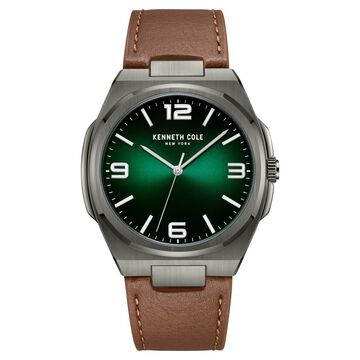 Kenneth Cole Quartz Analog Green Dial Brown Leather Strap Watch for Men