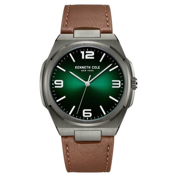 Kenneth Cole Quartz Analog Green Dial Brown Leather Strap Watch for Men - image number 0