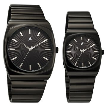 Fastrack Mixmatched Quartz Analog Multicoloured Dial Two Toned Stainless Steel Strap Watch For Couple