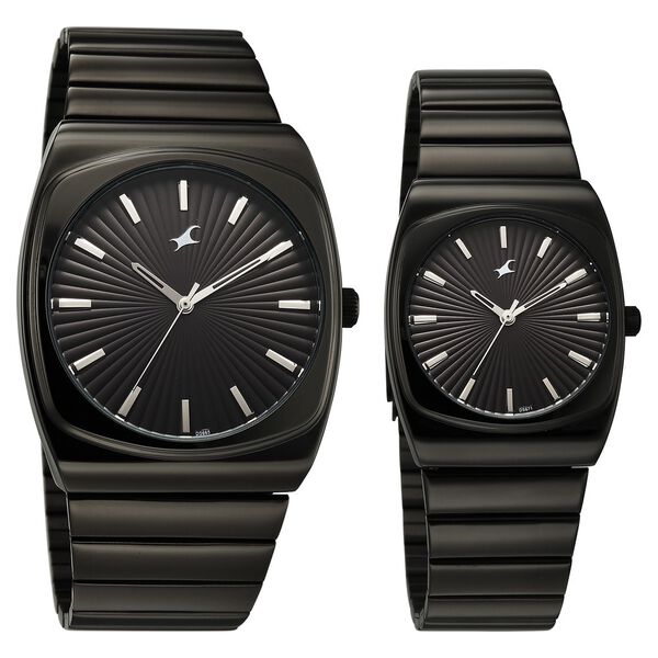 Fastrack Mixmatched Quartz Analog Multicoloured Dial Two Toned Stainless Steel Strap Watch For Couple - image number 1