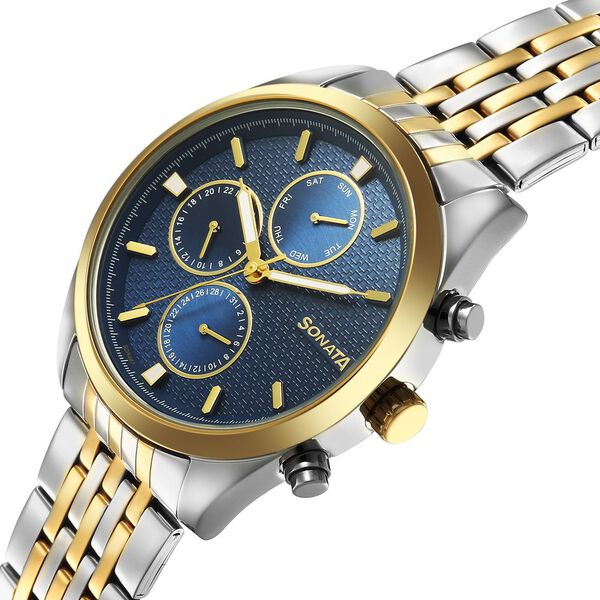 Sonata Magna Quartz Multifunction Blue Dial Two Toned Stainless Steel Strap Watch For Men - image number 2
