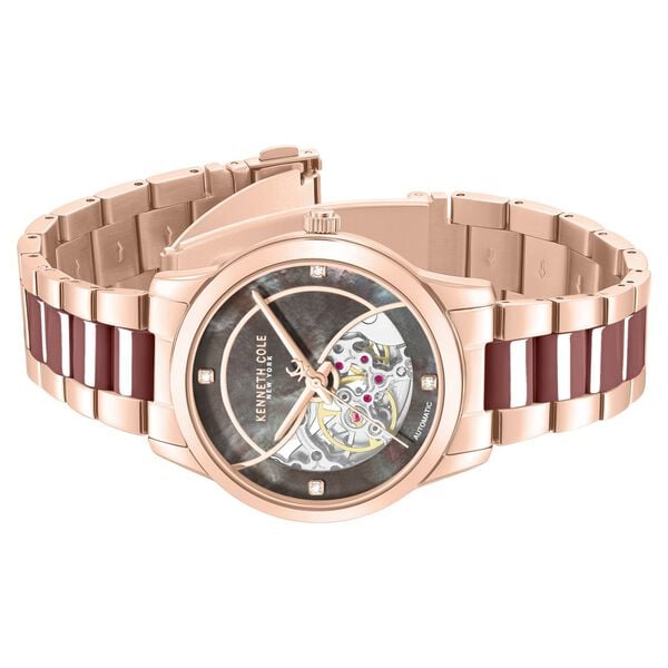 Kenneth Cole Automatic Automatic Brown Mother of Pearl Dial Rose Gold Ceramic Strap Watch For Women - image number 2
