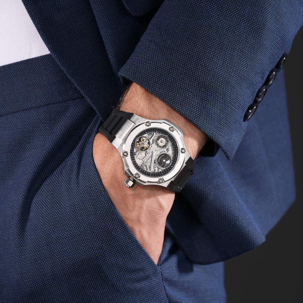 Cerruti 1881 Automatic Transparent Dial Stainless Steel Strap Watch for Men