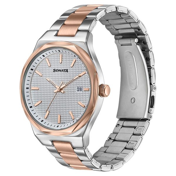 Sonata Jashn Quartz Analog White Dial Two Toned Metal Strap Watch For Men - image number 2
