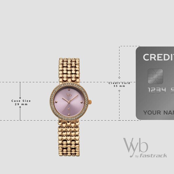 Vyb Iconique By Fastrack Quartz Analog Purple Dial Rose Gold Metal Strap Watch For Girls - image number 3