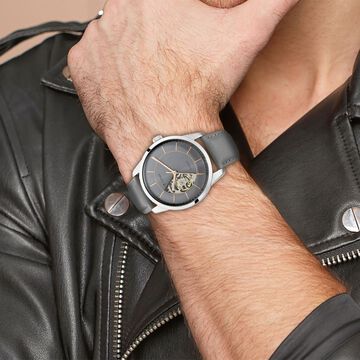 Titan Automatic Sectoral Grey Dial Grey Leather Strap Watch for Men