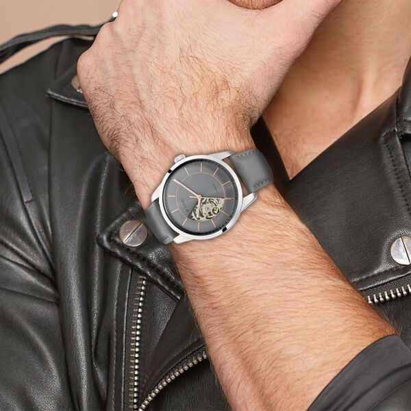 Titan Automatic Sectoral Grey Dial Grey Leather Strap Watch for Men - image number 7