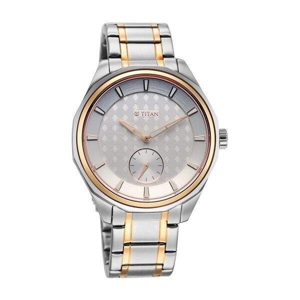 Titan Regalia Opulent Offset Second Hand White Dial Rose Gold Bimetal Strap Watch For Men - image number 2