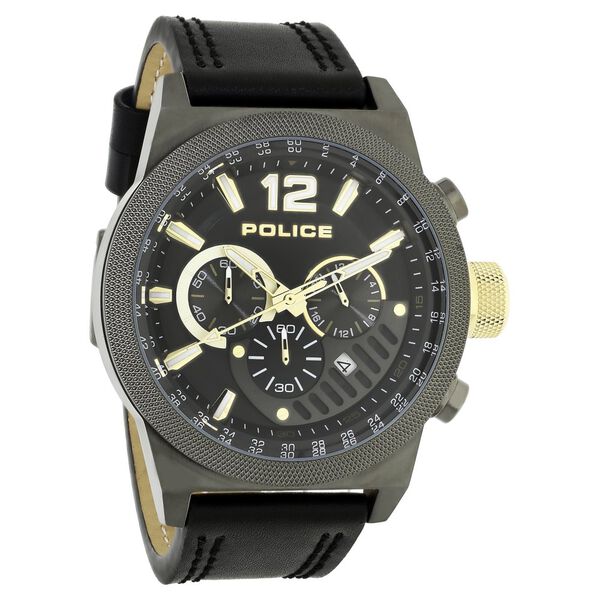 Police Quartz Chronograph Black Dial Leather Strap Watch for Men - image number 1