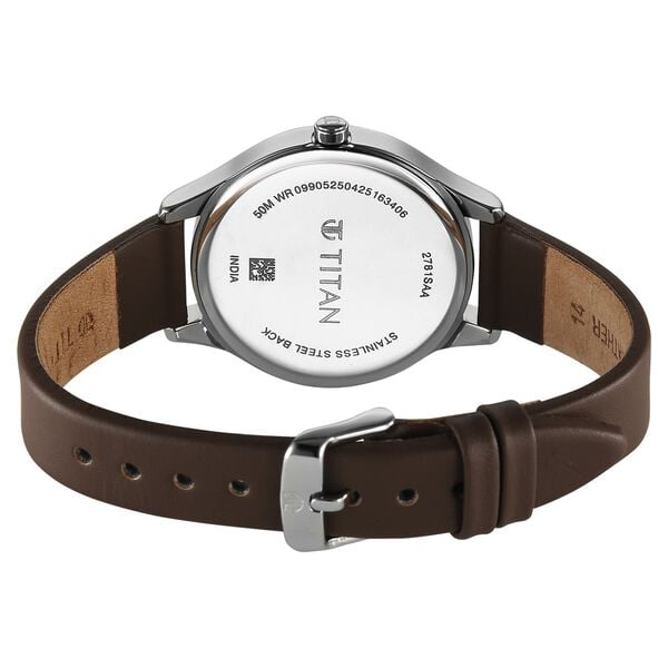 Titan Workwear Quartz Analog Rose Gold Dial Brown Colour Leather Strap Watch For Women - image number 4
