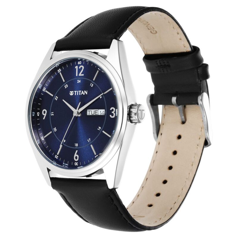 Buy Online Titan Quartz Analog Blue Dial Leather Strap Watch for Men ...
