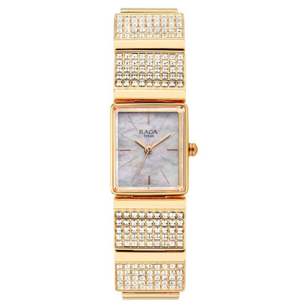 Titan Raga Unlocked Quartz Analog Mother Of Pearl Dial Rose Gold Metal Strap Watch For Women - image number 0