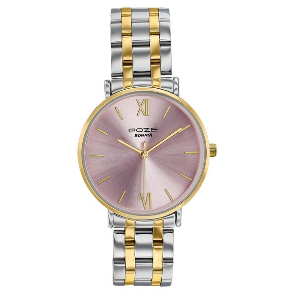 Poze By Sonata Quartz Analog Pink Dial Two Toned Stainless Steel Strap Watch For Women - image number 1