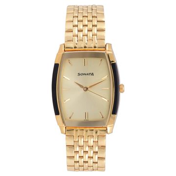 Sonata Quartz Analog Champagne Dial Stainless Steel Strap Watch for Men