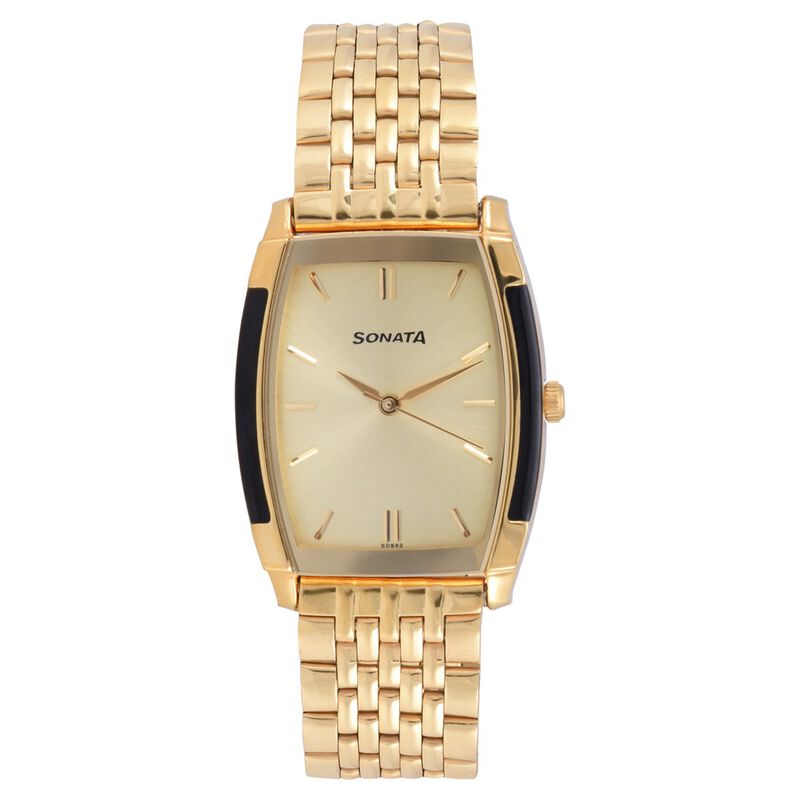 Sonata Quartz Analog Champagne Dial Stainless Steel Strap Watch for Men