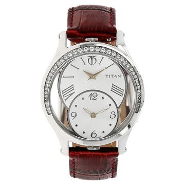 Titan Quartz Analog Silver Dial Leather Strap Watch for Women
