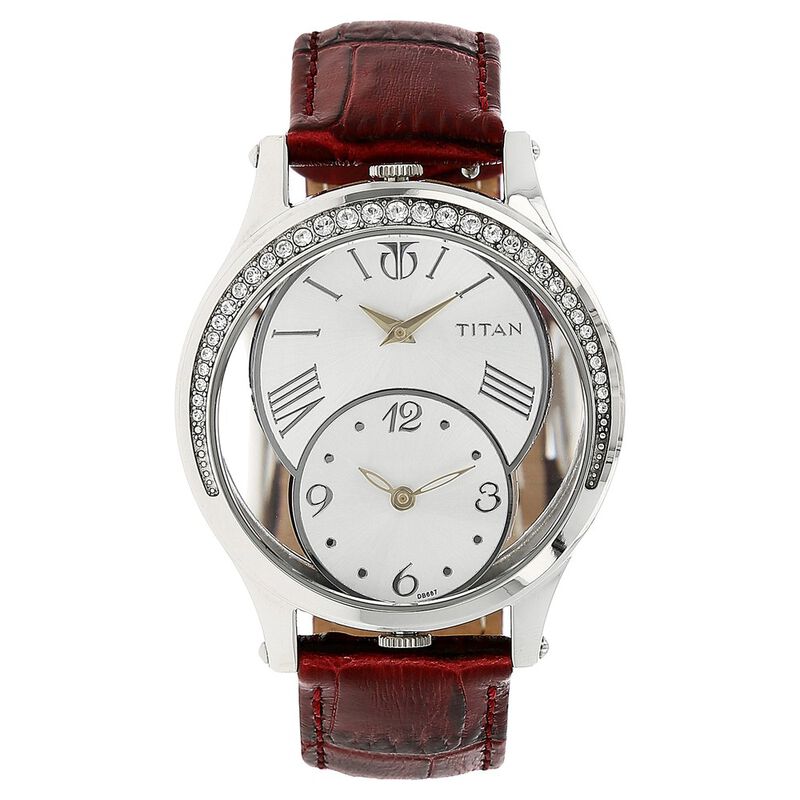 Titan Quartz Analog Silver Dial Leather Strap Watch for Women - image number 0