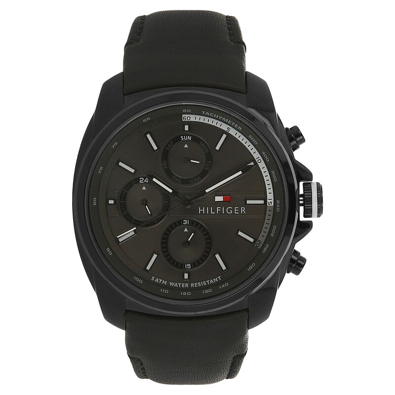 Tommy Hilfiger Quartz Multifunction Black Dial Leather Strap Watch for Men