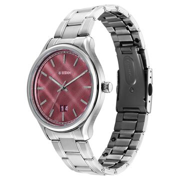 Titan Palette Of Time Quartz Analog with Date Maroon Dial Stainless Steel Strap Watch For Men