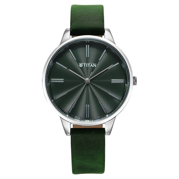 Titan Neo Quartz Analog Green Dial Leather Strap Watch For Women - image number 0