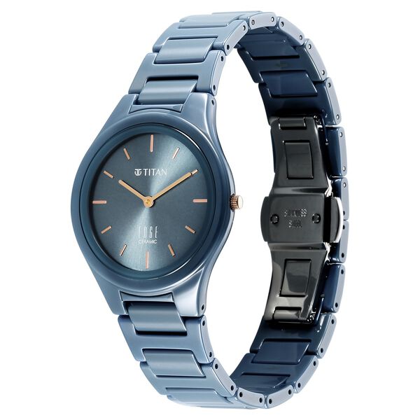 Titan Edge Ceramic Quartz Analog Blue Dial Ceramic Strap Watch For Women - image number 2