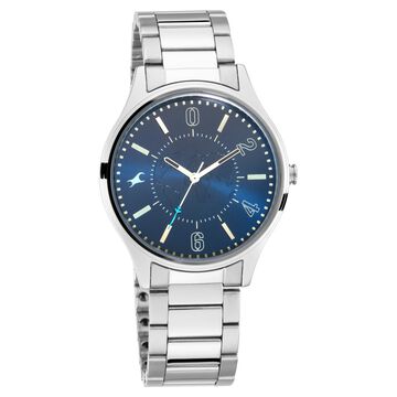 Fastrack Tripster Quartz Analog Blue Dial Stainless Steel Strap Watch for Guys
