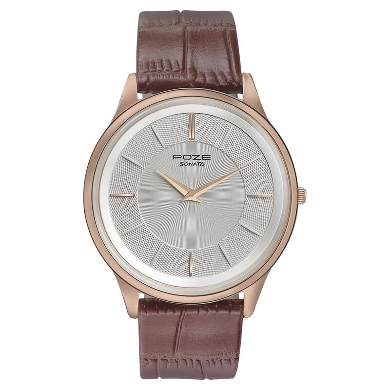 Poze by Sonata Quartz Analog White Dial Leather Strap Watch for Men