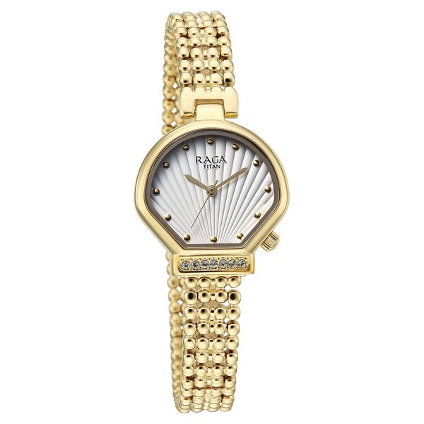 Titan Raga Spotlight Quartz Analog White Dial Golden Metal Strap Watch For Women - image number 1