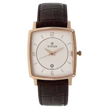 Titan Analog White Dial with Date Leather Strap watch for Men