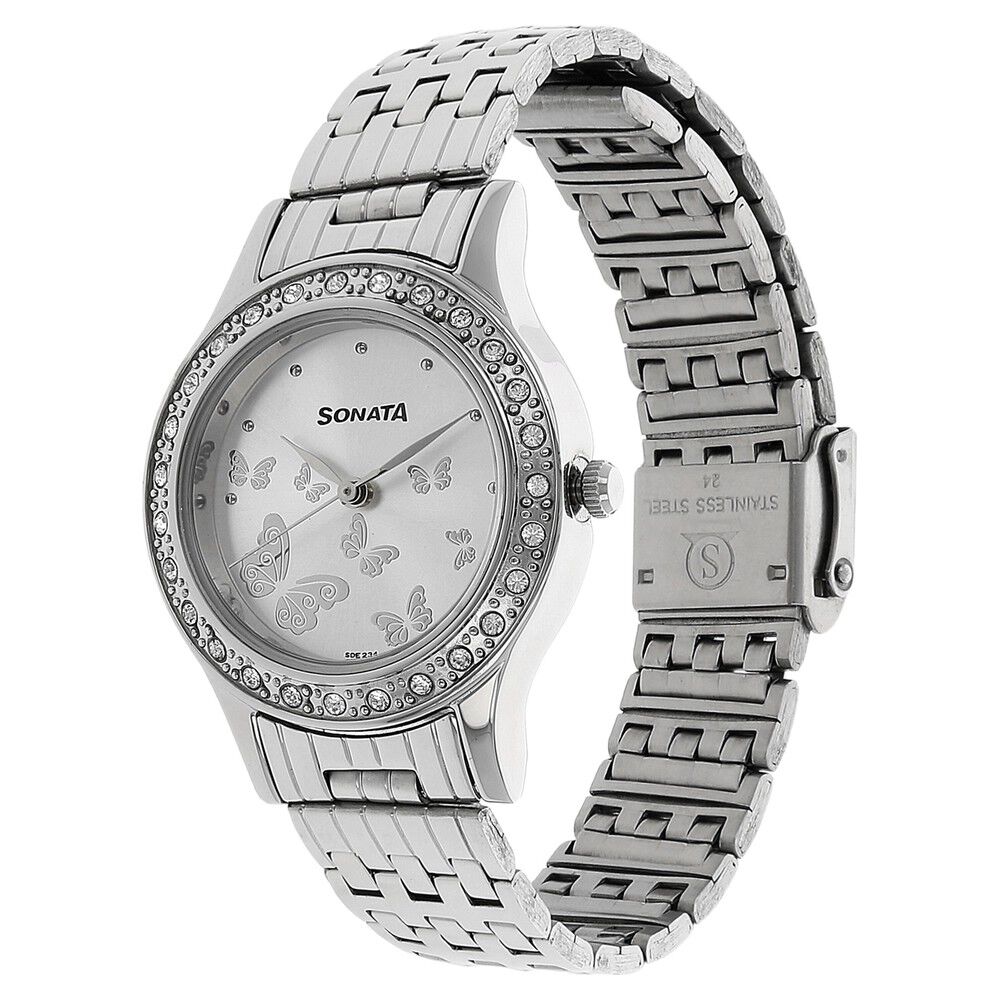 Buy Online Sonata Quartz Analog Silver Dial Stainless Steel Strap Watch for Women nn8123sm01 Titan