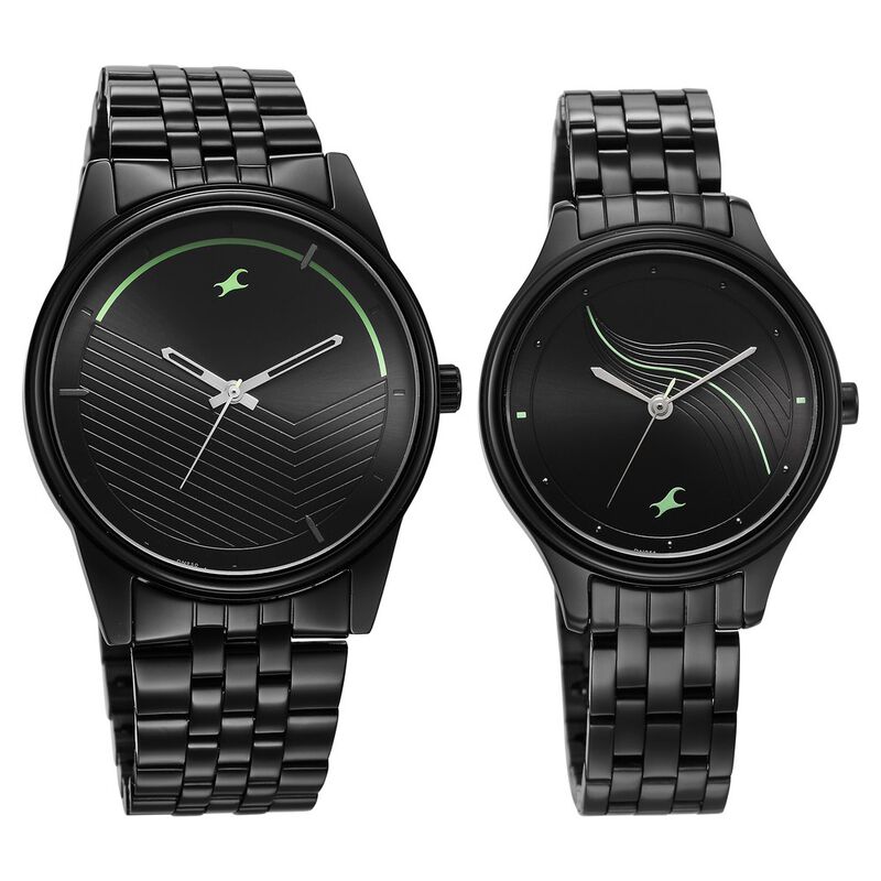Fastrack Mixmatched Quartz Analog Black Dial Black Stainless Steel Strap Watch for Couple - image number 1