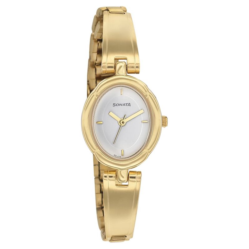 Buy Online Sonata Essentials White Dial Women Watch With Metal Strap