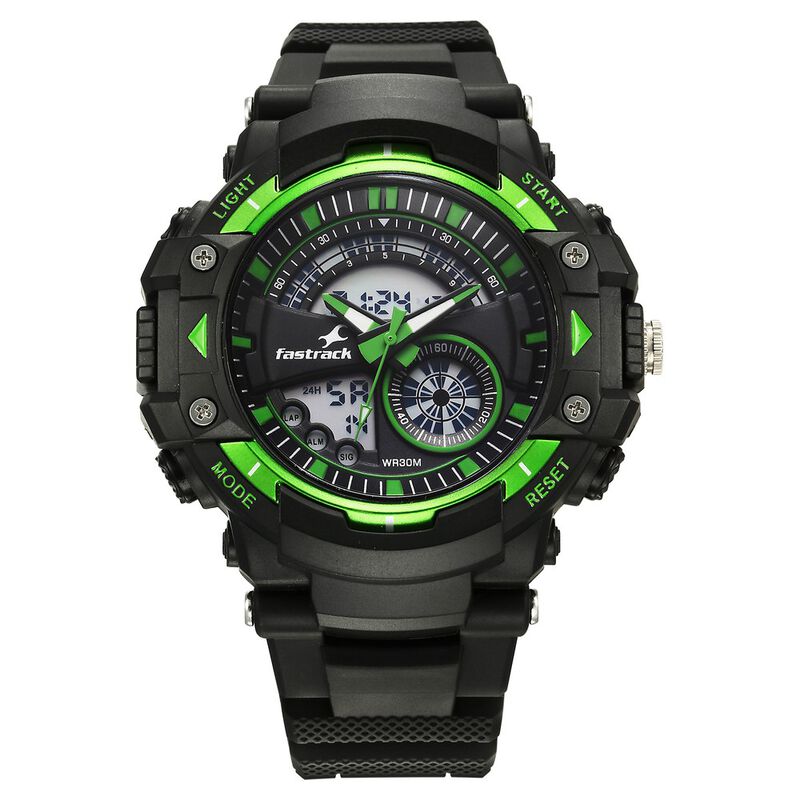 Fastrack StreetStyle Quartz Digital Black And Green Dial Black PU Strap Unisex Watch